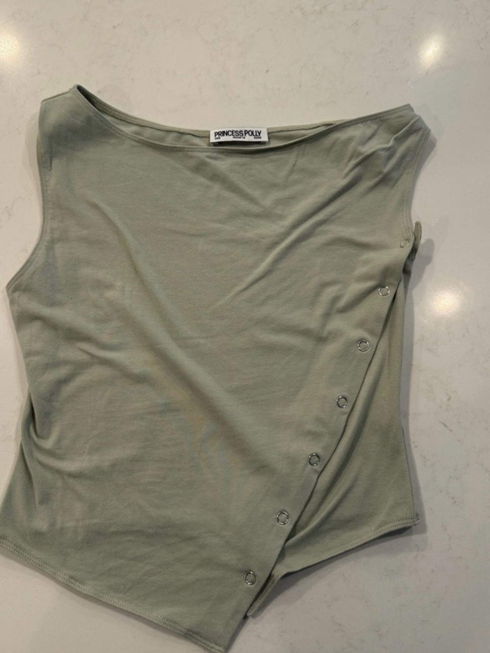 Princess Polly Sage Asymmetrical Snap-Trim Tank